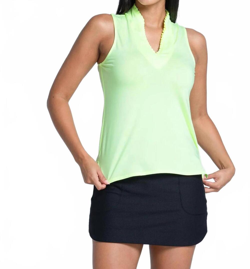 NEW LUCKY IN LOVE pleated placket sleeveless top in lemon frost